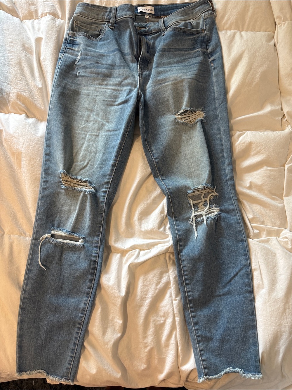 Women’s Distressed Light Blue Skinny Jeans - Ripped Stretch Denim